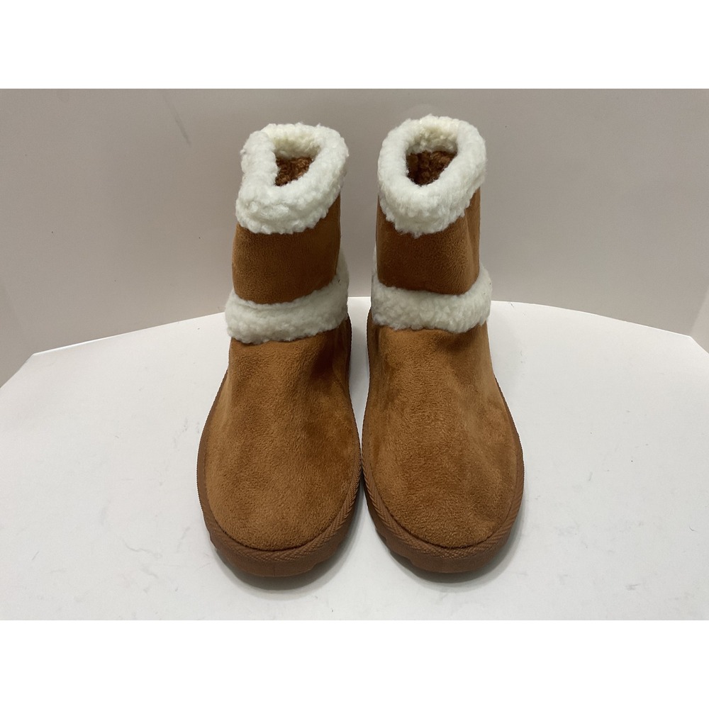 Olivia Miller Womens Cognac Faux Suede Sherpa Lined Cozy Ankle Boots Size 6